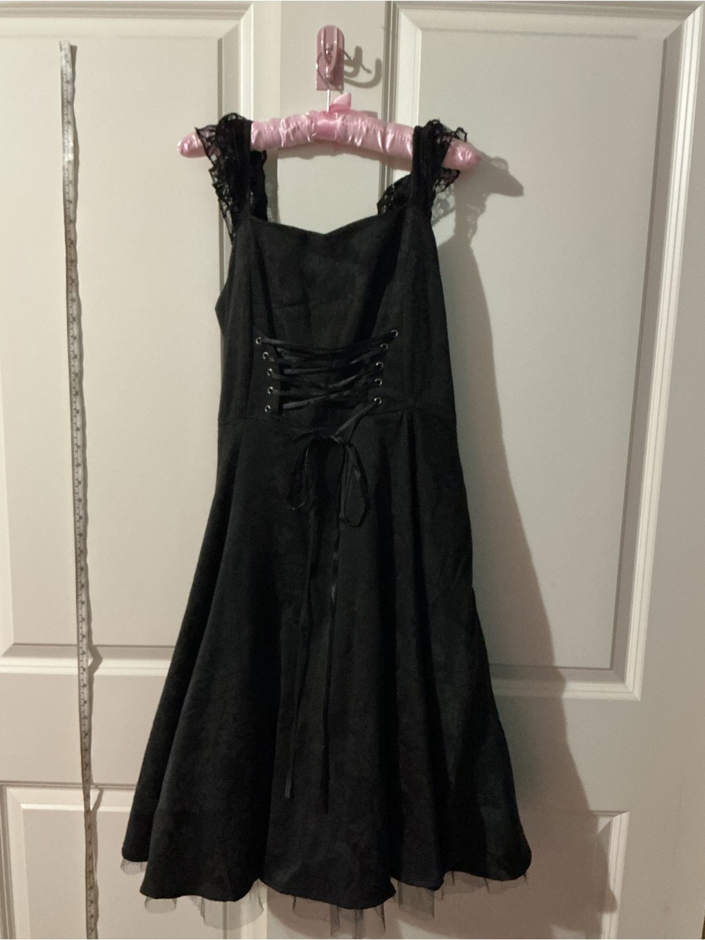 Lace-Trim Corset Midi Dress in Black